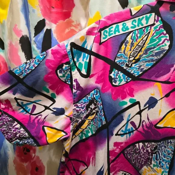 VTG Daniel Hechter 100% cotton colorful Hawaiian surf sail button-down shirt XL - Picture 13 of 13